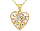 14K Yellow Gold Heart Branch Pendant Necklace with Chain
